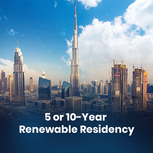  Icon for 5 or 10-year long-term residency with Dubai Golden Visa.